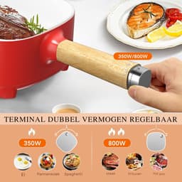 Hotpot Electrisch – Kaasfondue Pan Elektrische Multipan – Multifunctioneel 2L - Chinese Fondue 350/800Watt – Saute Pan – Friteuse – Hete Pan- Stomer – Langzame Kookplaat – Gemakkelijk Schoon te Maken - Rood — thumbnail 5