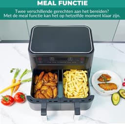Equivera Dubbele Airfryer - Dubbele Mand - Dual Cook - Heteluchtfriteuse - Verschillende Programma's - Dual Zone - Mega — thumbnail 3
