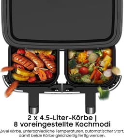 Equivera Dubbele Airfryer - Dubbele Mand - Dual Cook - Heteluchtfriteuse - Verschillende Programma's - Dual Zone - Mega — thumbnail 5