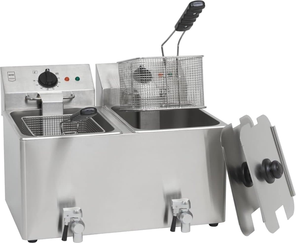 Professionele Elektrische Friteuse Dubbel | 2 x 8 Liter | Koude Zone | Veiligheidsthermostaat | Roestvrij Staal | Voor Commercieel Gebruik — afbeelding 1