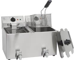 Professionele Elektrische Friteuse Dubbel | 2 x 8 Liter | Koude Zone | Veiligheidsthermostaat | Roestvrij Staal | Voor Commercieel Gebruik
