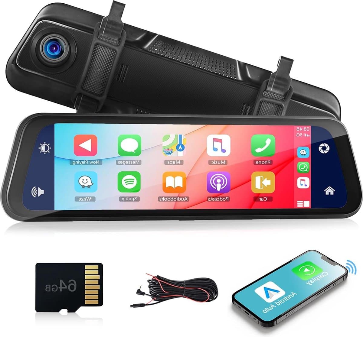 Spiegel dashcam draadloze Apple Carplay Android Auto 9.66 inch met touchscreen — afbeelding 1