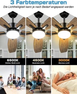 5 Blad Plafondventilator | 6 Standen | Dubbelzijdige Vleugels In Zwart & Bruin | Met Afstandsbediening | Kroonluchter Ventilator | 107 cm | Dimbaar | Woonkamerlamp | Moderne lamp — thumbnail 5