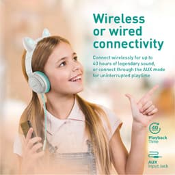 ProMate® Premium Kinder Draadloze Bluetooth Hoofdtelefoon voor Kinderen, Universeel, Kawaii Stijl Bedrade/Draadloze Opvouwbare Koptelefoon met LED Kattenoren, 93dB Veilige Volumelimiet, Microfoon, AUX, TF Kaartsleuf en 40 Uur Speeltijd, Panda Aqua — thumbnail 5
