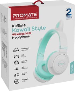 ProMate® Premium Kinder Draadloze Bluetooth Hoofdtelefoon voor Kinderen, Universeel, Kawaii Stijl Bedrade/Draadloze Opvouwbare Koptelefoon met LED Kattenoren, 93dB Veilige Volumelimiet, Microfoon, AUX, TF Kaartsleuf en 40 Uur Speeltijd, Panda Aqua — thumbnail 4