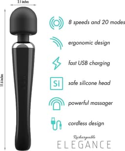 Sensual-U Elegance Curve - Fluisterstille Vibrator - Wand massager voor Clitorale stimulatie – Seksspeeltje met 8 snelheden en 20 standen – Zwart — thumbnail 2