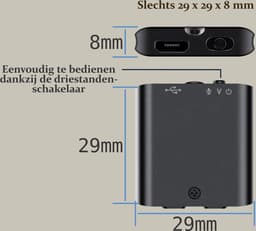 Mini Voice Recorder - 29x29x8mm - Magnetisch - Automatisch opnemen d.m.v. geluids-detectie - Geluidsopnames plannen - 16GB - Accuduur 30 uur! — thumbnail 5