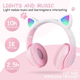 Bluetooth Hoofdtelefoon voor Kinderen met Kattenoren - Draadloos en Bedraad, HD Stereo Geluid, 10 uur Speeltijd, Veiligheidsvolumebegrenzing — thumbnail 3