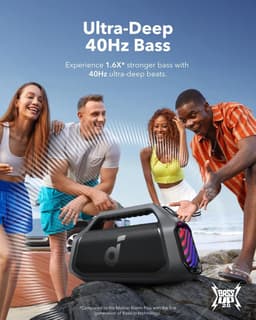 NEW soundcore Anker Boom 2 Plus Buitenluidspreker, bluetooth, 140 W, 2+2 kanalen, BassUp 2.0, 20 uur, snel opladen, IPX7-waterdicht, RGB-verlichting, USB-C, powerbank, voor kamperen, strand, tuin- Zwart — thumbnail 3