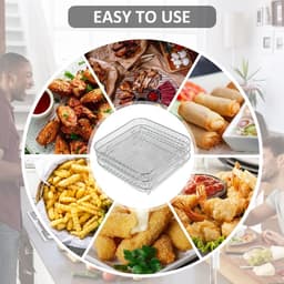 3-laags Airfryer-rek ,Vierkant Airfryer-grillrek, RVS grill-dehydratorrek ,Stapelbaar Airfryer-mandje, met 8 siliconen voetjes 1 anti-verbrandingsclip, voor Airfryer-bakken en koken — thumbnail 4