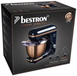 Bestron 4-in-1 Keukenmachine, 7 Snelheidsstanden, incl. Garde, Kneedhaak en Mengarm, met spatscherm & mengkom van 2,5 liter, 1000W, kleur: koper — thumbnail 1