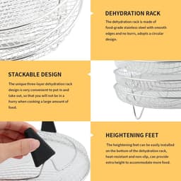 Airfryer-accessoires, 3-laags stapelbare droogrekken, roestvrijstalen Airfryer-mandlade Droogrek met olieborstel, voedselclip en verhogingsvoetjes, 304 RVS grillrek past op 4,2-5,8 QT Airfryer, oven — thumbnail 2