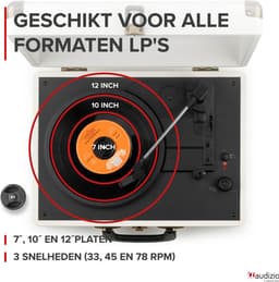 Platenspeler Bluetooth IN/OUT - Audizio RP116CR - 2025 model - Retro platenspeler met speakers - Crème — thumbnail 4