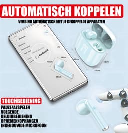 Draadloze Oordopjes - Oortjes Bluetooth - Oortjes Draadloos - Geschikt voor iPhone, iPad, Samsung, Android, Computer en Laptop - Draadloze Koptelefoon met Noise Cancelling - Ingebouwde Microfoon - LED Display - Blauw — thumbnail 2