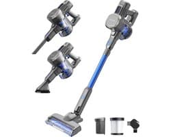 Auronic Steelstofzuiger Draadloos 220W - Draadloze Stofzuiger - HEPA Filter - Zelfstaand - Op Accu - Zonder Zak - Kruimeldief - Vacuum Cleaner - Grijs/Blauw