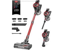 Draadloze Steelstofzuiger - Stofzuiger - 450W - 38 KPA - Zwart/Rood - met realtime scherm