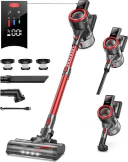Draadloze Steelstofzuiger - Stofzuiger - 450W - 38 KPA - Zwart/Rood - met realtime scherm — thumbnail 1