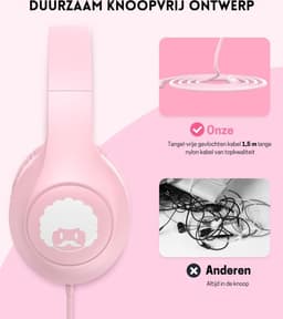 StayPowered Kinder Koptelefoon - Comfortabel en Duurzaam Ontwerp - HD Microfoon - Opvouwbaar Ontwerp - Rijke Stereo Bass - Verwikkelingvrij Nylon Kabel - Verstelbare Pasvorm - Universele 3,5 mm Jack - Wit/Roze - Levering Sneller dan Aangegeven! — thumbnail 5