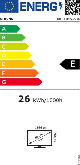 STRONG - HDTV 32" (80 cm) SRT32HF2003C - Drievoudige tuners - 2 HDMI-poorten (1 ARC) + 1 USB-poort + Optisch + Mini-AV + Terrestrisch/Sat - Zwart — thumbnail 2