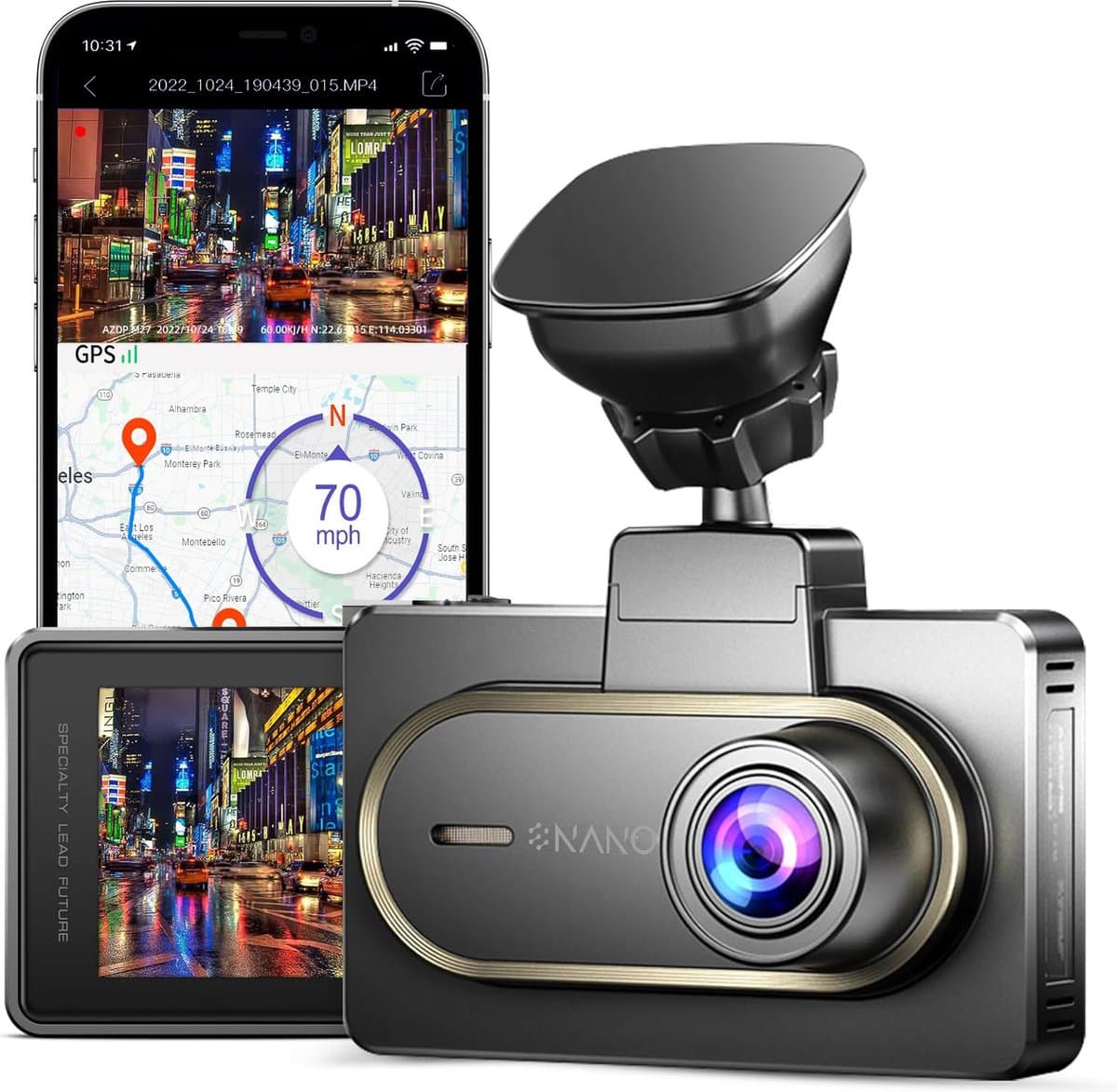 Nanocam M27 32gb dashcam voor auto - 2K Quad HD resolutie met HDR - Wifi - Gps - 32gb SD - Super compact - 150 graden kijkhoek - Nachtzicht - Parkeermodus - 3.0 inch IPS LCD - 2025 model - dashcam voor auto met optionele achter camera — afbeelding 1