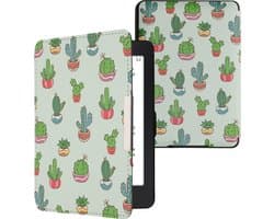 kwmobile e-reader hoesje geschikt voor Amazon Kindle Paperwhite hoes - E reader flip case met magnetische sluiting - Ereader cover - Cactussen design in lichtgroen / donkergroen