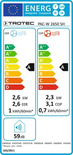 TROTEC Airconditionter voor muurbevestiging - zonder buitenunit PAC-W 2650 SH met verwarmingsfunctie — thumbnail 2