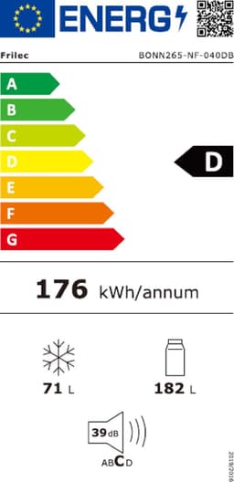 Frilec BONN265-NF-040-DBL - Koel-vriescombinatie - 5 Jaar Garantie - Energielabel D - 253 Liter - Zwart — thumbnail 2