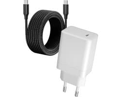 USB C Snellader + USB-C Kabel 3 Meter Lang - 65W - Super Fast Charge 2.0 - GaN Technologie - Ultra Compact - Extra Sterke Oplaadkabel - Geschikt voor Laptop, GSM, S24, Smartphone, Tablet, Telefoon