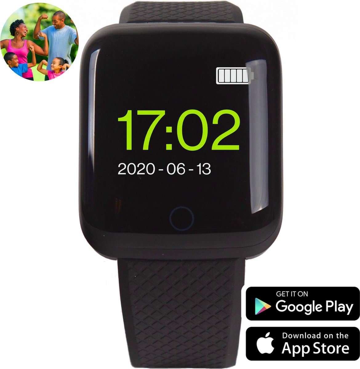 Soundlogic Smartwatch Android Bluetooth - Stappenteller - iOS - Zwart — afbeelding 1