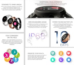 HiFuture Aura Smartwatch dames, 1,08 inch roestvrijstalen AMOLED-display, Stappenteller, Hartslagmeter, polshartslagmeter, echte Sp02-sensoren, IP68 waterdicht, activiteitenteller, magnetische lading compatibel met Android en iOS, kleur (Goud) — thumbnail 3