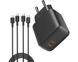 Snellader met 2x USB C Kabels - Geschikt voor Apple iPad en iPhone - USB C Adapter 2 Poorten - 1 Meter - Origineel Phreeze