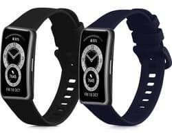 kwmobile 2x horlogebandjes geschikt voor Huawei Band 10 / 9 / 8 bandje - Smartwatch bandjes van TPU - Activity tracker horloge band in zwart / donkerblauw
