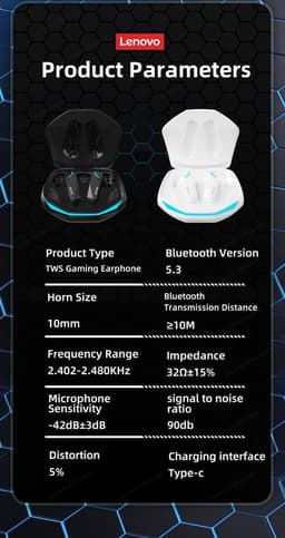 Lenovo ThinkPlus GM2 Pro - Bluetooth 5.3 - Draadloze oordopjes - Noise-cancelling - Waterbestendig — thumbnail 4