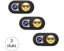 ORIGINELE Universele Webcam cover – Unieke webcam schuifjes in Nederland met Emoji - 3 stuks zwart – Webcamcover – Privacy beschermer - BESTE PRIJS / KWALITEIT – Geschikt voor Tablets, Laptops (Macbooks) en Smartphones