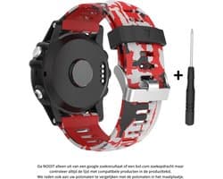 Rood Camouflage Siliconen Bandje 26mm geschikt voor Garmin Fenix 3 / 3 HR / 3 Sapphire, Garmin Fenix 5x, Garmin D2 & Garmin Quatix 3 – NIET Quickfit Compatibel – 26 mm red camo smartwatch strap - band
