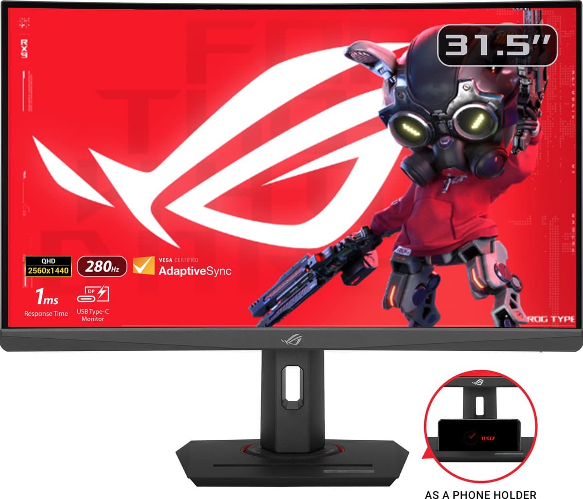 ASUS ROG Strix XG32WCMS USB Type-C Gaming Monitor - QHD VA Curved - 280Hz - 1ms - FreeSync Premium - USB-C - 31.5 Inch — afbeelding 1