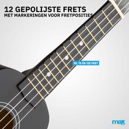 Ukelele set - MAX UKEY - 21 inch Ukulele van hout - Kindergitaar en gitaar voor volwassenen - incl. Ukelele tas, plectrums en stemapparaat - Zwart — thumbnail 5