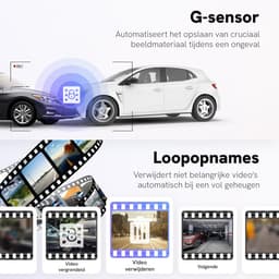 Journeyz® Dual Dashcam - Dashcam voor auto voor en achter - Op Achterspiegel - Touchscreen - WiFi & App - Incl. 64GB SD-kaart - Full HD 2K & 1080P - G Sensor - Loop opname - Nachtzicht - Parkeerbewaking - 170 graden hoek - Dashcams - Auto camera — thumbnail 3