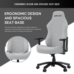 Andaseat Luna Series Grey Fabric - gaming chair - gamestoel - ergonomische bureaustoel volwassenen - nek en rug steun - verstelbaar comfort - kras en vlek bestendig - extra sterk stalen frame constructie - hoogwaardige schuimvulling - grijs — thumbnail 3