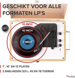 Bluetooth platenspeler met speakers - Audizio RP119 - Model 2025 - Retro platenspeler - Goud/Wit — thumbnail 3