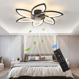 Goeco plafondlicht - 75cm - Groot - 54W - dimbare LED - plafondventilatorlicht - met afstandsbediening - voor woonkamer slaapkamer - zwart — thumbnail 1