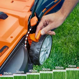 Elektrische Grasmaaier met 24V Accu - 2x 4.0Ah Accu - Verstelbaar 20 cm tot 70 cm - 32L Opvangzak - Snellader - Maaibreedte 34cm - Oranje — thumbnail 5