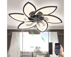 6 Sterren Plafondlamp Met Ventilator - Zwart - Met Afstandsbediening - Smart lamp - Dimbaar Met App - 6 Standen Ventilator - Woonkamerlamp - Moderne lamp - Plafoniere — afbeelding 1
