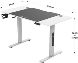 Game bureau Stryn op wielen zit sta elektrisch 120x60x72-117 cm wit en zwart pro.tec — thumbnail 2
