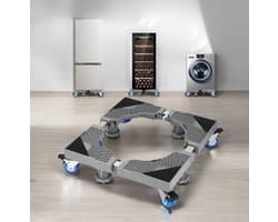 Wasmachine-onderstel met 4 voeten + 4 wielen voor wasmachine, koelkast en droger, verstelbare wasmachinebasis met antislip schokabsorberende functie, (instelbaar: 41-66 cm)