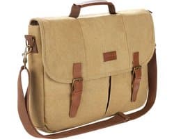 BRUBAKER Schoudertas 'Safari' - Vintage Laptoptas van Poly Canvas - Aktetas voor Dames en Heren met Magneetsluiting - Retro Werktas voor Laptop - Boodschappentas - Bruin