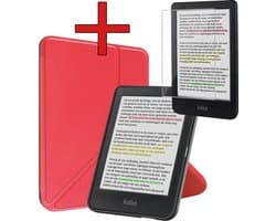 Hoes Geschikt voor Kobo Clara Colour - Met Screenprotector - Luxe E-reader Trifold Case - Bescherm Hoesje Book Cover - Rood
