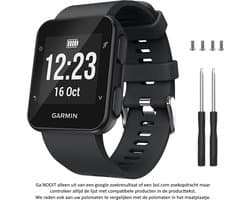 Zwart siliconen sporthorlogebandje geschikt voor de Garmin Forerunner 30, 35 en Garmin Approach S10 – Maat: zie maatfoto - horlogeband - polsband - strap - siliconen - black rubber smartwatch strap
