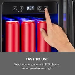 Klarstein Beerlager 56 drankkoelkast, 56 liter, 20 flessen, inbouw, 82 cm hoog, glazen deur met roestvrijstalen frame, 3 schappen, temperatuur: 0 - 10 °C, touchscreen bedieningspaneel, zwart - LED - RVS - Mini Fridge - Compact Koelkast — thumbnail 5