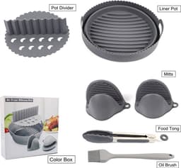 Airfryer accessoires set -Airfryer siliconen bakvorm -Airfryer kookgerei set -Airfryer inzet en scheidingswand -Siliconen airfryer kookgerei -Grijs — thumbnail 1
